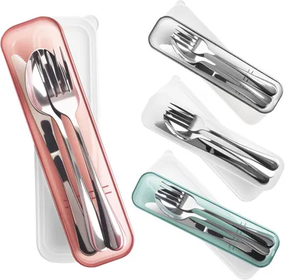 Produktbild von Campinggeschirr 4 Personen, Edelstahl, Löffel Gabel Messer, für Outdoor, mit Etui