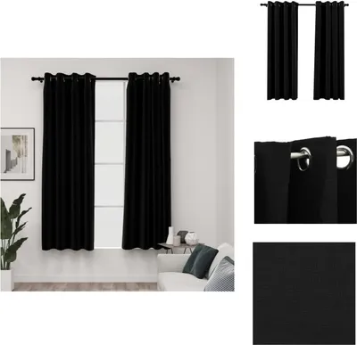 Productafbeelding van vidaXL Verduisterende gordijnen met oogjes, linnenlook, 2 stuks, zwart, 140x175cm - Gordijnen en vitrages