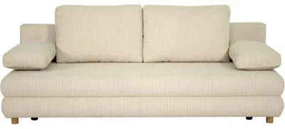Image de Canapé-lit 3 places MONA Velours côtelé Beige avec coffre 197 x 80,5 x 77 cm