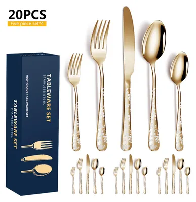 Produktbild von 20-teiliges Besteckset aus Edelstahl, hochglanzpoliert, Besteckset, 4 Messer, 4 Gabeln, 4 Loeffel, 4 Teegabeln, 4 Teeloeffel