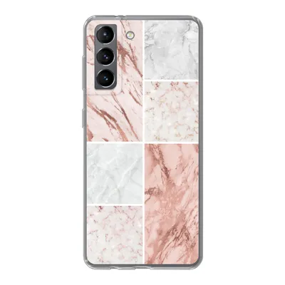 Produktbild von MuchoWow® Handyhülle Schutzhülle Hülle für Samsung Galaxy S21 Marmor - Weiß - Rosa Silikon Softcase Handy Hülle - Softcase