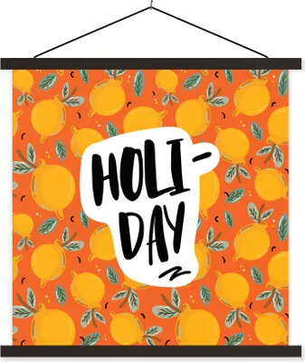 Produktbild von MuchoWow® Textilposter Zitrone - Blätter - Sommer 120x120 cm mit schwarzem Rahmen - Aufhängungsset