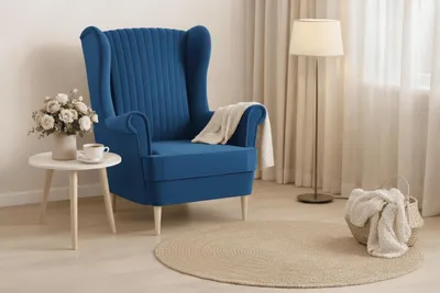Produktbild von Ohrensessel, Sessel aus Samstoff, Stuhl, Sitzmöbel, Polstersessel, Relaxsessel - Sessel Comfy - Blau (Manila 25)