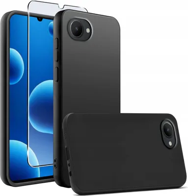 Obrázok produktu pre Čierne matné silikónové tenké puzdro pre Realme C30 + 9H SKLO
