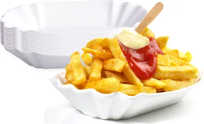 Produktbild von BigDean 10er Set Pommesschale aus Porzellan 19,5 cm - Weiß - Currywurstschale Pommes Frites Currywurst Snack Schale