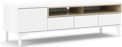 Image de Rosata - Meuble TV, 156x48x48h cm Blanc, 3 Tiroirs