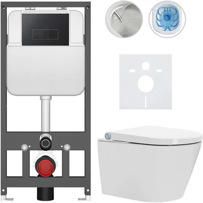 Imagen del producto de Inodoro de pared con bidé Cronus Standard - blanco brillante - botón Prime/Modulo, - de pared - instalación previa/pladur - 59,3 x 38,4 cm