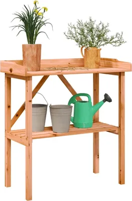 Produktbild von Design Pflanztisch mit Ablage Braun 78x38x82,5 cm Massivholz Tanne, Blumenständer 2024 Neu