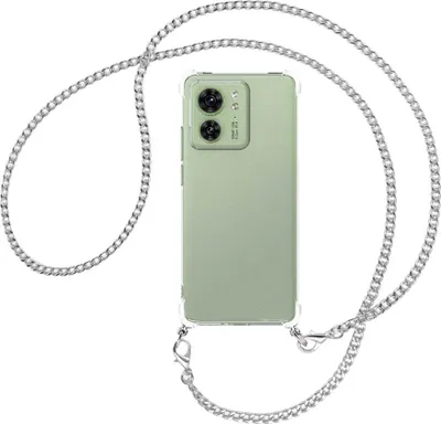 Produktbild von Handykette Backcover-Schutzhülle mit Band (Metall silberfarben) für Motorola Edge 40 5G (6.55'') - silberfarbene Kette