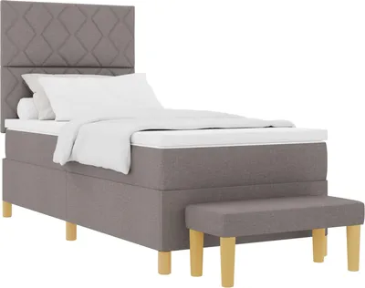 Image de vidaXL Lit boxspring avec matelas avec tête de lit Taupe 90 x 200 cm Tissu