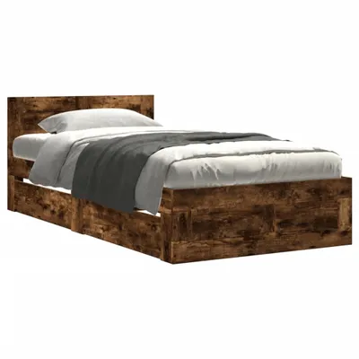 Obrázek produktu pro vidaXL Rám postele s čelem z kouřového dubu 100x200 cm materiál na bázi dřeva