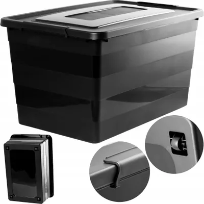 Immagine prodotto di Contenitore in plastica su ruote con coperchio chiudibile a chiave, organizer per garage e officina, 59 x 39 x 34 cm, 55 L