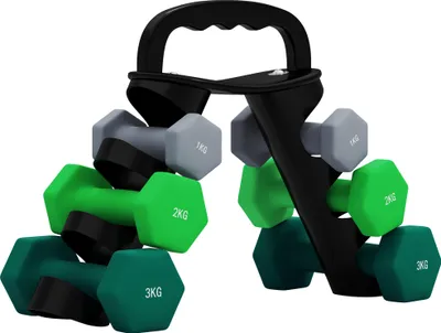 Produktbild von Hantelset mit Aufbewahrungsgestell, Set mit 6 Hanteln für Fitness-Training, 2 x 1kg, 2 x 2kg, 2 x 3kg