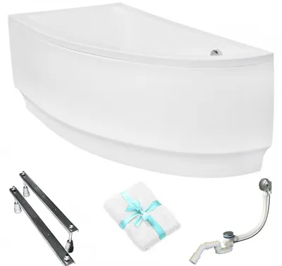 Produktbild von Aqua For You | Besco Asymmetrische Badewanne Praktika - 150x70 Cm - 142 L - Antibakterielle Beschichtung - mit Verkleidung - mit Siphon - mit Beinen