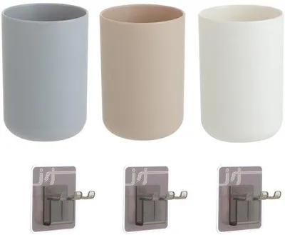 Produktbild von Zahnputzbecher-Set 3-Stück, 300ml, weiß, grau, braun, kunststoff