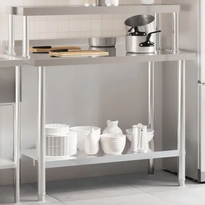 Produktbild von Küchen-Arbeitstisch mit Aufsatzboard 110x55x120 cm Edelstahl 3208900