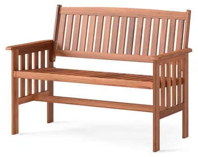 Produktbild von KOMFOTTEU Holz Gartenbank, 2-Personen Terrassenbank mit Rückenlehne, Armlehnen und Lattensitz, Outdoor Holzbank, Sitzbank für Balkon, Terrasse, Garten, 150kg belastbar, 119 x 59,5 x 89cm