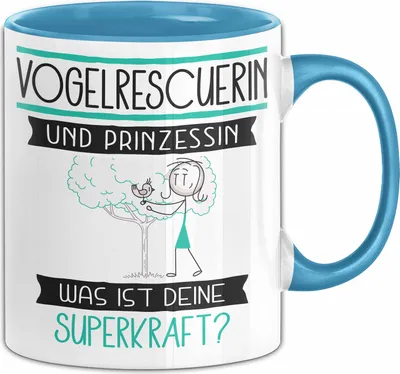 Produktbild von Vogelrescuerin Und Prinzessin Tasse Geschenk Für Eine Vogelrescuerin Geburtstag Was Ist Deine Superkraft (Blau)