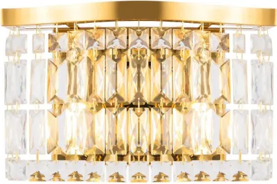 Produktbild von Wandlampe Metall Glas 31 cm breit in Gold E14 2-flammig Modern Kristall Wandleuchte