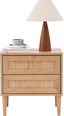 Produktbild von ACAZA Nachttisch – Beistelltisch – 39 x 48 x 49 cm (L x B x H) – Eichenfarbe – Rattan-Akzent – Nachttisch mit Schublade – Nachttische