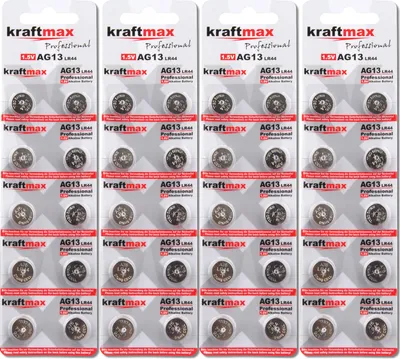 Produktbild von Kraftmax 40er Pack Knopfzelle Typ 357 ( AG13 / LR1154 / LR44 ) Hochleistungs- Batterie / 1,5V  Uhrenbatterie für professionelle Anwendungen - Neuste Generation