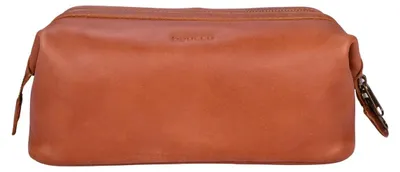 Produktbild von Beocca Miles Leder-Kulturbeutel, aus pflanzlich gegerbtem Leder, wasserabweisendes Futter, Reise-Necessaire, handgefertigt, Cognac