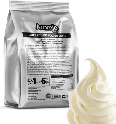 Produktbild von Aromio Latte Plus Vanille Soft Eis Pulver 7 Stück * 1250g – Profi-Qualität für Eismaschinen – Cremiges Vanille Softeis mit Milchzubereitung