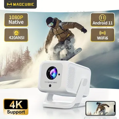Obrázok produktu pre Android 11 projektor – Inteligentný, otočný projektor – 1080P Full HD – podpora 4K – automatické zaostrovanie – WiFi 6 a Bluetooth – vstavané reproduktory