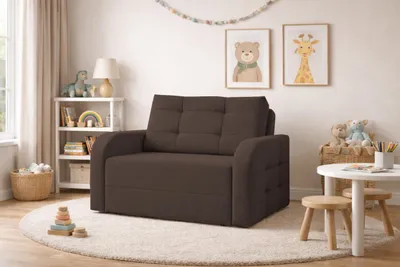 Produktbild von MOEBLO Kindersofa PORTO 120 – Schlafsessel Sofa Sessel Jugendsofa Schlafsofa 2-Sitzer Gästebett mit Schlaffunktion und Bettkasten - Braun (BRAGI 45)