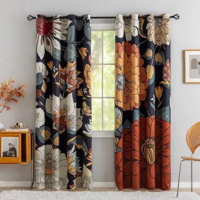 Immagine prodotto di Tende oscuranti Unyqoos® – motivo floreale bohémien colorato, in poliestere, completamente oscuranti e termoisolanti, con passanti di Ø 4,1 cm, ideali per camere da letto e home cinema