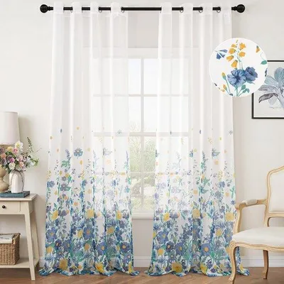 Immagine prodotto di Tende con stampa floreale blu scuro 140x260 cm, 2 pezzi
