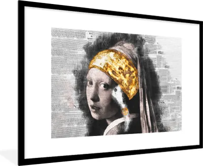 Produktbild von MuchoWow® Gerahmtes Poster Das Mädchen mit dem Perlenohrring - Vermeer - Collage 90x60 cm - Poster mit Schwarzem Bilderrahmen Wandposter Rahmen Foto Bilder - Wanddekoration - Fotos