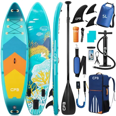 Produktbild von CFB Stand Up Paddle Board 335 mit 86 cm Standfläche, Bis zu 200kg, SUP Board mit Paddel, Pumpe, Rucksack, aufblasbares iSUP Set für Anfänger&Familien