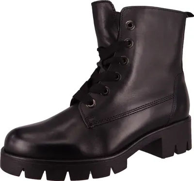 A single black leather boot is shown against a white background.