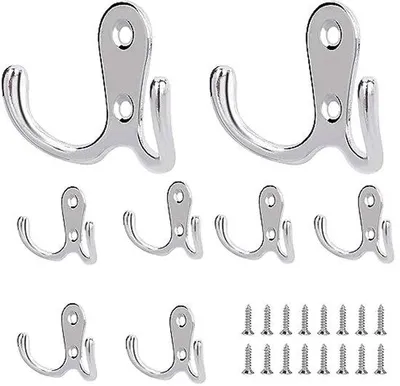Produktbild von Set aus 8 silbernen Kleiderstangen, doppelten Wandhaken, Kleiderstangen, vintage Kleiderstangen mit Schrauben für Badezimmer, Küche, Schlafzimmer, Kleiderschrank