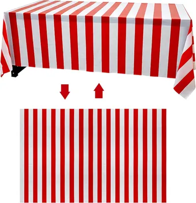 Produktbild von Rot-weiß gestreifte Weihnachtstischdecke, Party-Tischdekorations-Requisiten, für Couchtisch, Restaurant, Küche, drinnen und draußen (Größe: 274 x 137 cm)