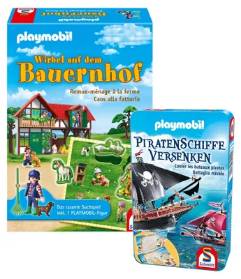 Produktbild von Schmidt - PLAYMOBIL 2er BUNDLE  - Suchspiel Wirbel auf dem Bauernhof + Piratenschiffe versenken