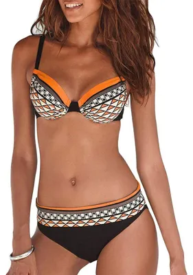 Produktbild von Badeanzug Damen – Gepolstert – Push-up – Mit Ethno-Muster – Verstellbare Träger – Weich und schnelltrocknend – Bikini