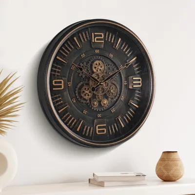 Image de Horloge murale de 50 cm - Design industriel/Steampunk - Engrenages mobiles - Décoration en métal - Finition antique - Idéale pour le salon/le bureau - Horloge décorative