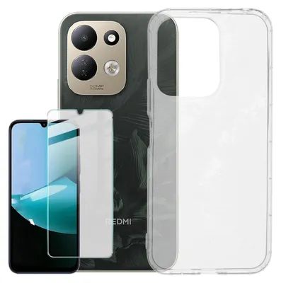 Immagine prodotto di Custodia in silicone per smartphone + vetro protettivo 9H per Xiaomi Redmi 17 5G / 4G, set trasparente in TPU