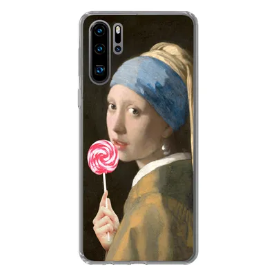 Produktbild von MuchoWow® Handyhülle Schutzhülle Hülle für Huawei P30 Pro Das Mädchen mit dem Perlenohrring - Vermeer - Lollipop Silikon Softcase Handy Hülle - Schutzdeckel