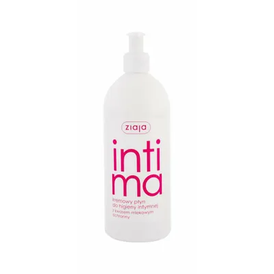 A white bottle of ZIAJA Intima Intimpflegelotion with pink text on a white background.