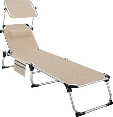 Image de Chaise longue en aluminium Lorella, rembourrée et pliable - beige