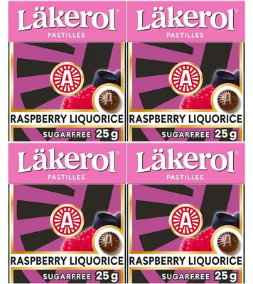 Produktbild von Läkerol Raspberry Licorice 100g zuckerfrei 4er Pack á 25g
