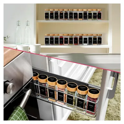Produktbild von Eckige Gewürzgläser 120ml [6er Set] mit Streueinsatz, Bambusdeckeln und schwarzen Etiketten | Gewürzbehälter Set, Gewürzaufbewahrung