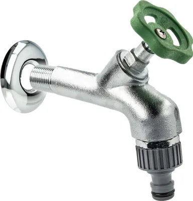 Produktbild von tecuro Auslaufventil 1/2 Zoll, Handrad-Oberteil, Steckkupplung, Wandrosette, Dichtband - Messing mattverchromt