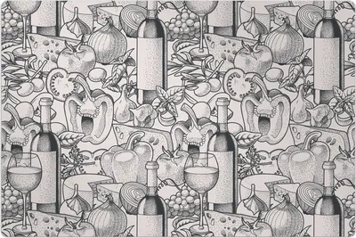 Produktbild von Küchenmatte 120x180 cm Vinylmatte Bodenmatte Dekoration - gezogener Wein und Gemüse