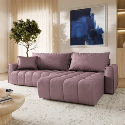 Produktbild von Masseno Ecksofa FRIGA mit Schlaffunktion L-Form, Sofa mit Bettkasten, Wohnzimmersofa, Couch, Soffa, Bettsofa, Couchgarnitur- Lila, MONOLITH 62