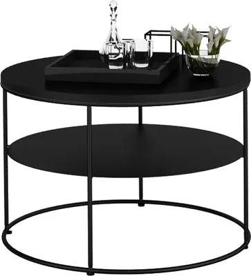 Zdjęcie produktu dla Okrągły Stolik Kawowy z Półką Loft 55 x 55 x 37 Czarny+Czarny MiniPearl