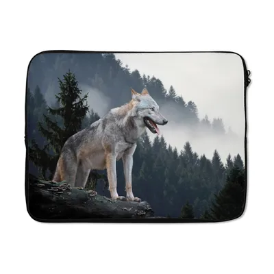 Produktbild von MuchoWow® Laptop Hülle 17 Zoll Laptoptasche Wolf - Tier - Wald - Zipper - Schutzabdeckung